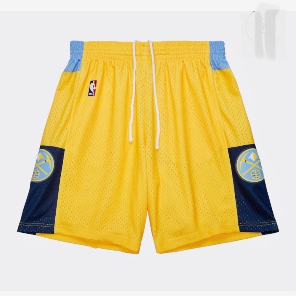 Denver Nuggets NBA Shorts Large Yellow 2017 Basketball Logo HWC Mitchell & Ness